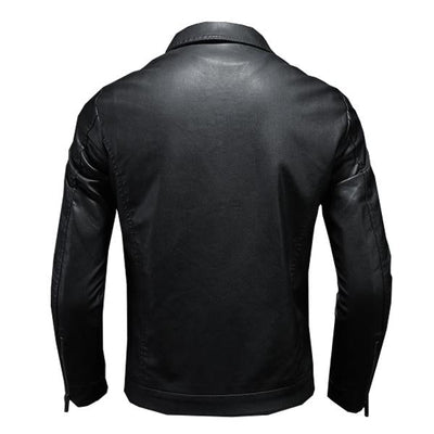 Homme - Veste de moto en cuir de première qualité avec col inversé et fermeture à glissière, coupe confortable