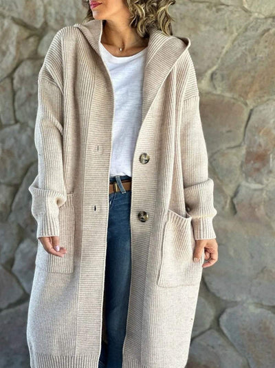 Veste à capuche en maille beige pour femmes