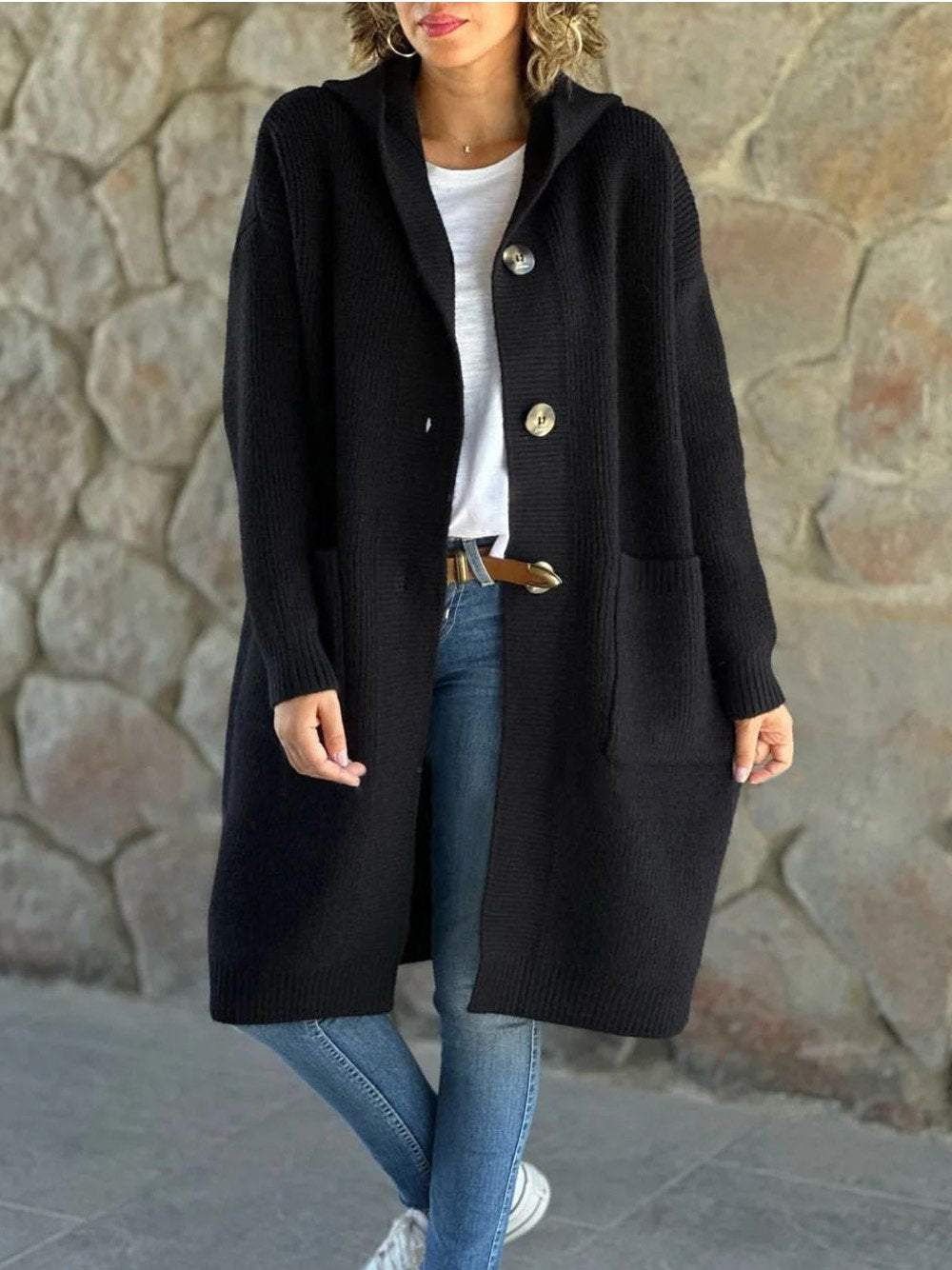 Veste à capuche en maille beige pour femmes