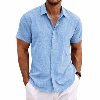 Chemise homme - Fermeture par boutons - Mélange respirant de coton et de lin - Coupe régulière - Manches courtes