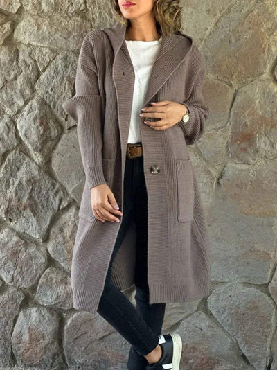 Veste à capuche en maille beige pour femmes