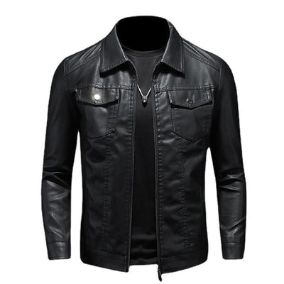 Homme - Veste de moto en cuir de première qualité avec col inversé et fermeture à glissière, coupe confortable