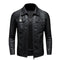 Homme - Veste de moto en cuir de première qualité avec col inversé et fermeture à glissière, coupe confortable