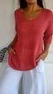Top tricoté simple et ample à col en V pour femmes