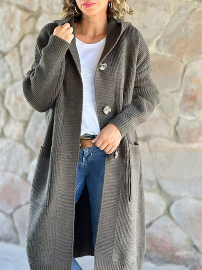 Veste à capuche en maille beige pour femmes