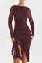 Robe mi-longue à volants et manches longues en violet