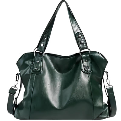 Sac à main en cuir vert foncé avec anses et bandoulière amovible, design élégant et moderne, idéal pour femme, mode et accessoires tendance.