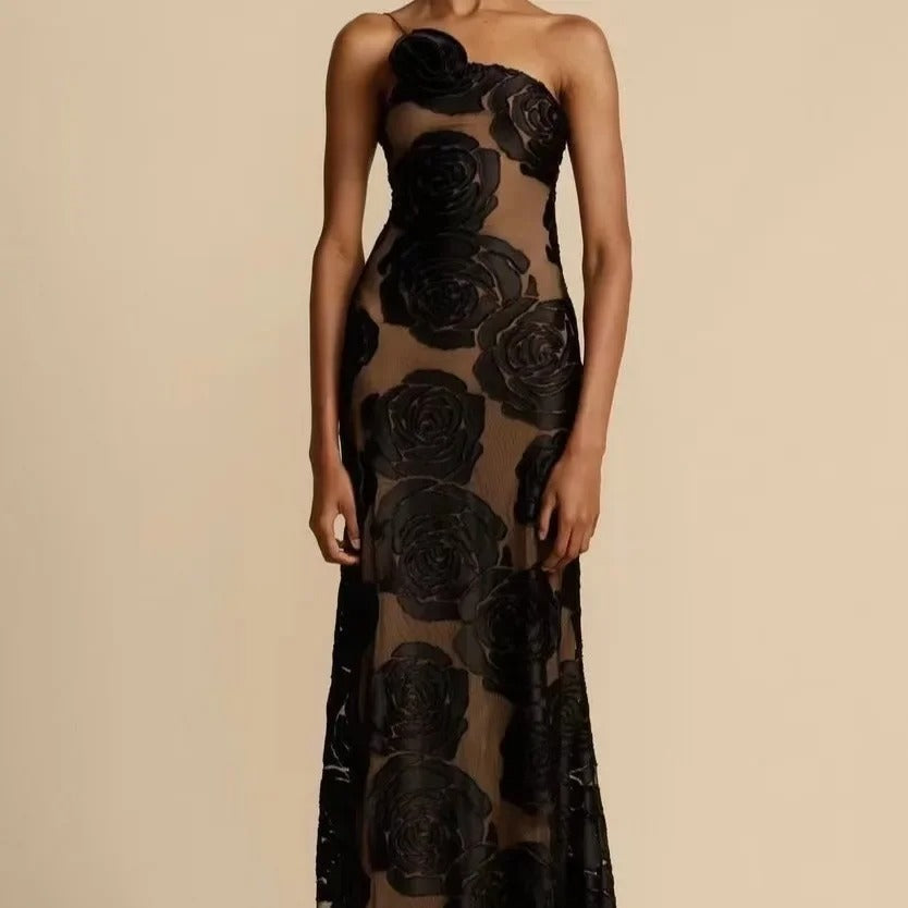 Robe longue élégante en maille florale