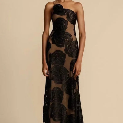 Robe longue élégante en maille florale