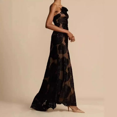 Robe longue élégante en maille florale