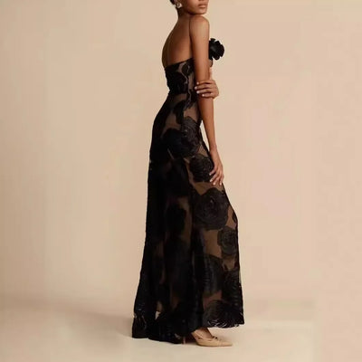 Robe longue élégante en maille florale