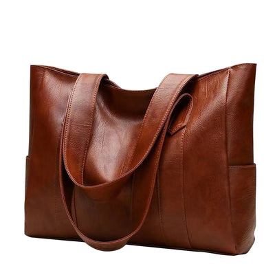 Sac à main en cuir marron élégant avec anses longues, design moderne et spacieux. Accessoire mode femme, parfait pour le quotidien et les sorties.