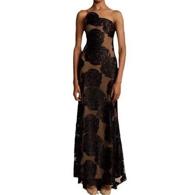 Robe longue élégante en maille florale