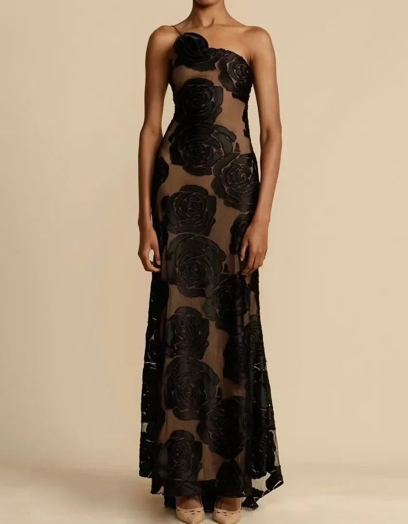 Robe longue élégante en maille florale
