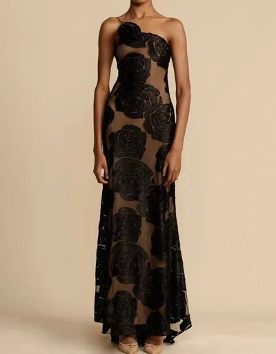Robe longue élégante en maille florale
