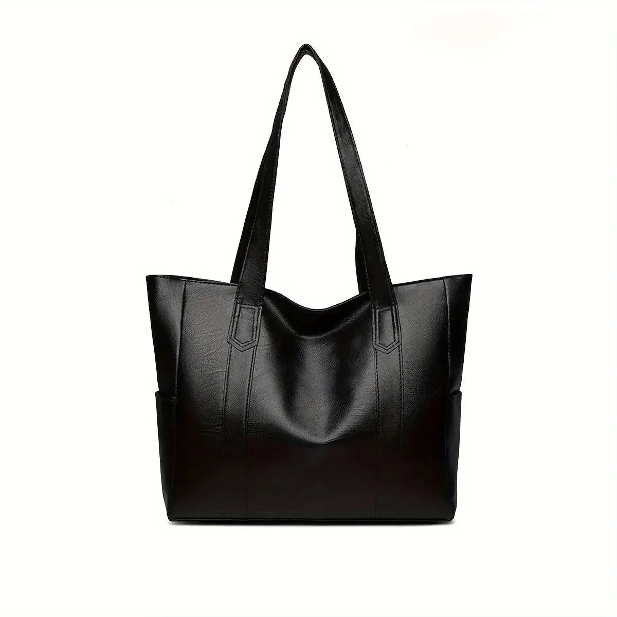 Sac à main en cuir noir élégant avec anses longues, design moderne et spacieux. Accessoire mode femme, idéal pour le quotidien et les sorties.
