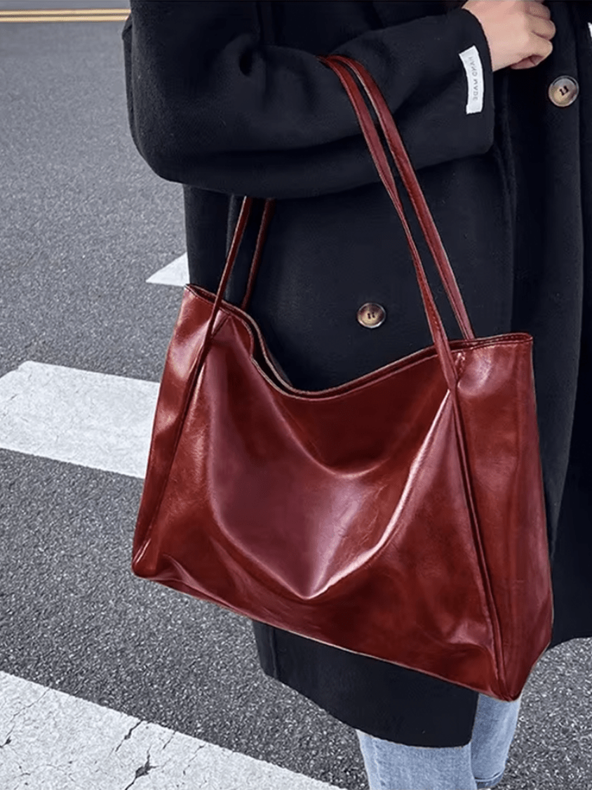 Maxia | Large leather shoulder bag for women | Handbag | Bordeaux Red Tote Bag
