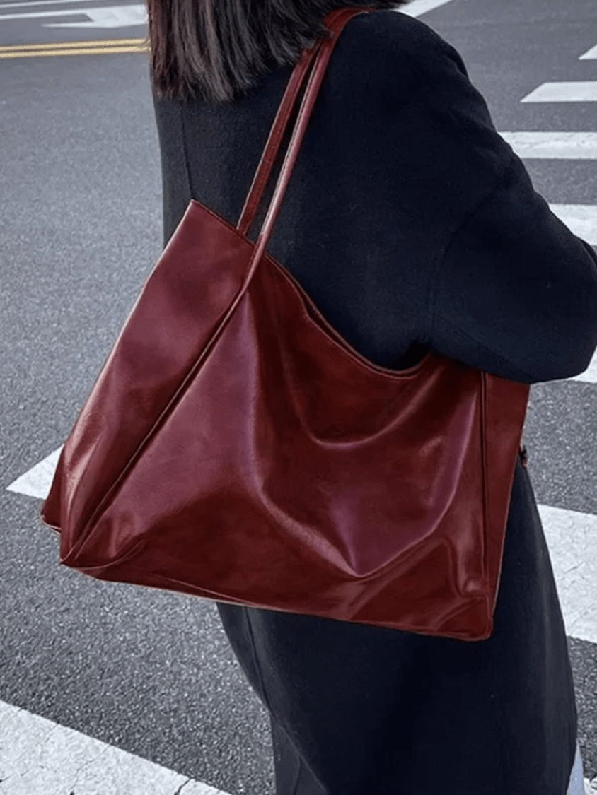 Maxia | Large leather shoulder bag for women | Handbag | Bordeaux Red Tote Bag