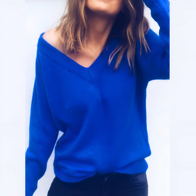 Pull en tricot ample à col en V pour femmes - Parfait pour toutes les saisons