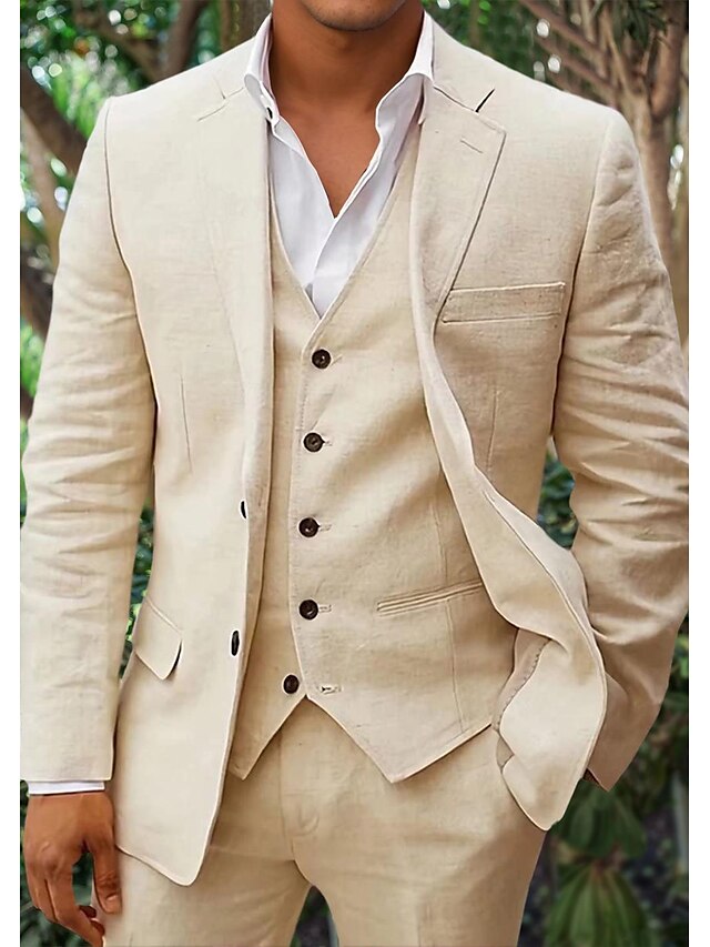 Costume pour homme en lin : Blazer, gilet et pantalon
