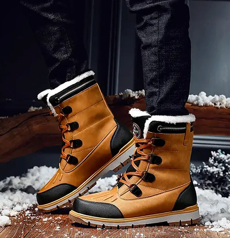 Bottes d'hiver pour hommes - Chaussures de neige doublées et chaudes avec semelle antidérapante