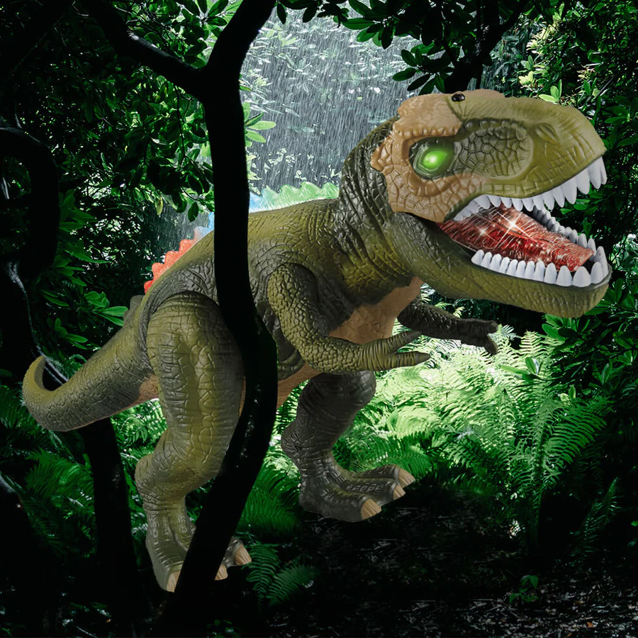 Remote-controlled walking and roaring dinosaur toy