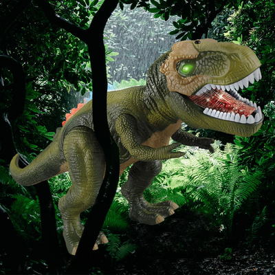 Remote-controlled walking and roaring dinosaur toy