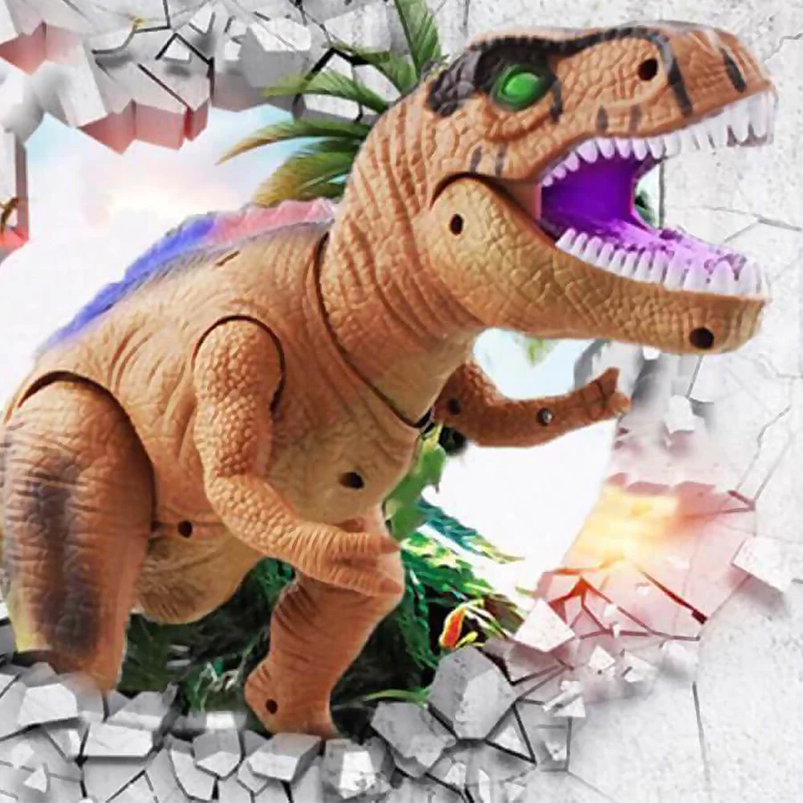Remote-controlled walking and roaring dinosaur toy