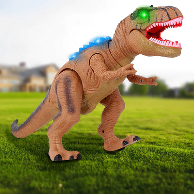 Remote-controlled walking and roaring dinosaur toy