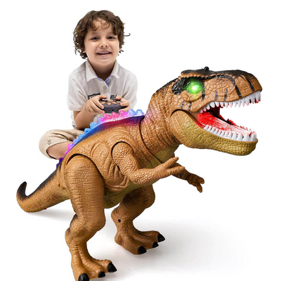 Remote-controlled walking and roaring dinosaur toy
