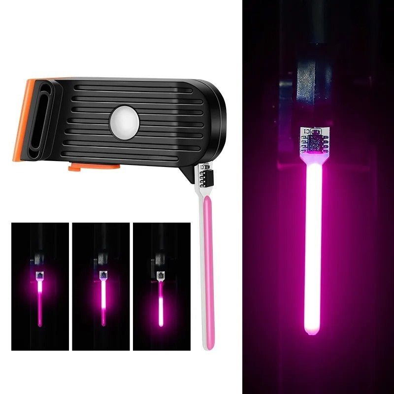 Lampe LED UV portable noire avec lumière rose, idéale pour la détection de faux billets et la vérification de documents. Accessoire compact et efficace.