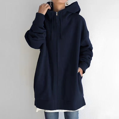 Veste longue avec capuche et cordon de serrage pour femmes