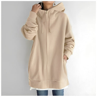 Veste longue avec capuche et cordon de serrage pour femmes