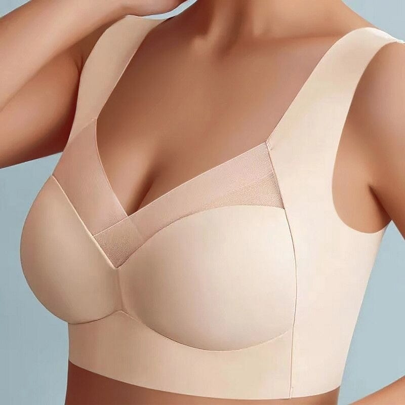 Soutien-gorge beige sans armatures, design confortable, bretelles larges, tissu doux, idéal pour un maintien quotidien et un confort optimal.