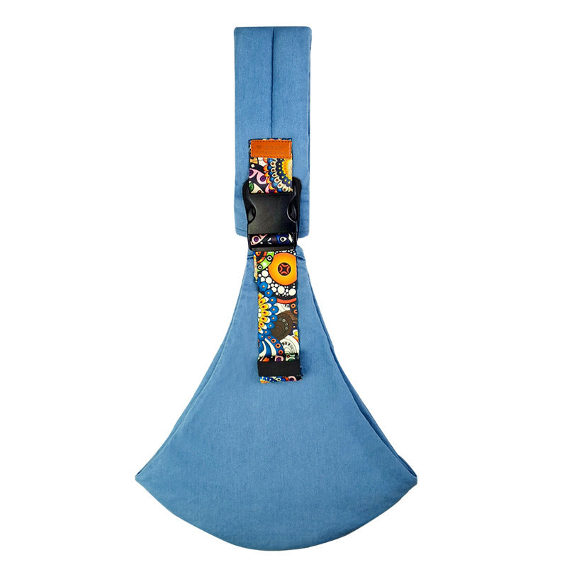 Sac bandoulière bleu en tissu avec motif coloré, design unique et moderne. Accessoire mode tendance, idéal pour un style décontracté et chic.