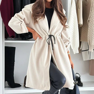 Manteau long tendance avec capuche et lien pour femme