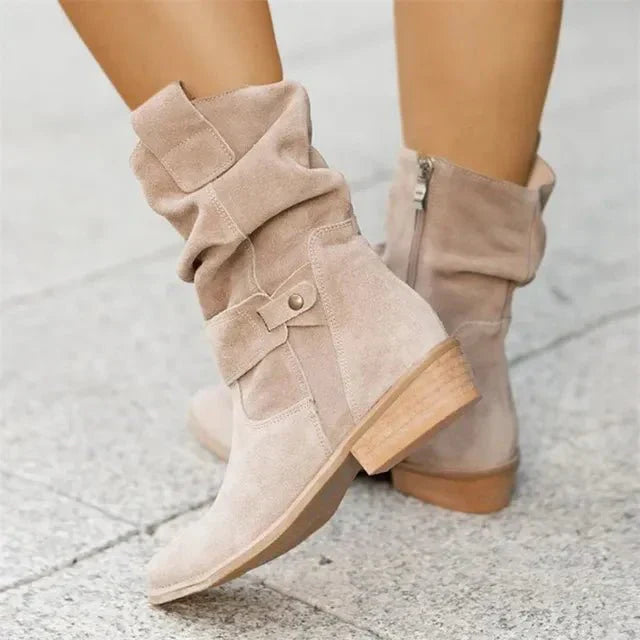 Bottines en daim pour femmes - Modèle souple à talon bas