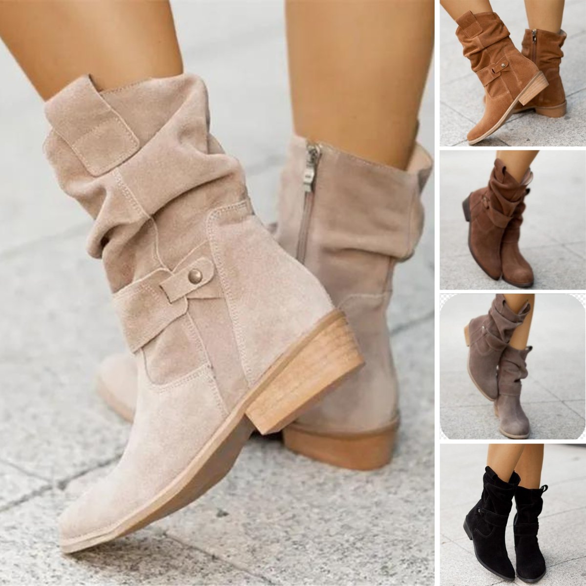 Bottines en daim pour femmes - Modèle souple à talon bas