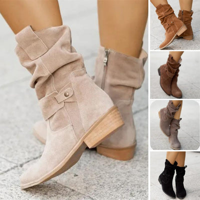 Bottines en daim pour femmes - Modèle souple à talon bas