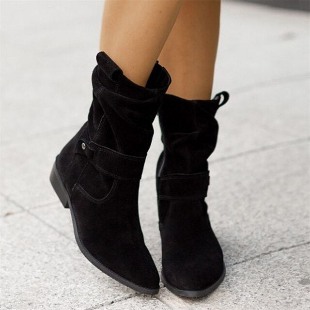 Bottines en daim pour femmes - Modèle souple à talon bas
