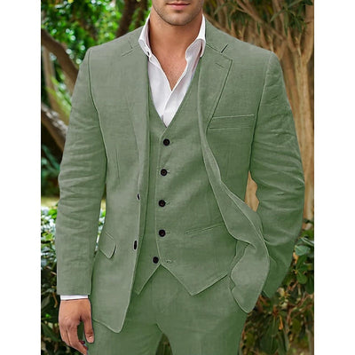 Costume pour homme en lin : Blazer, gilet et pantalon