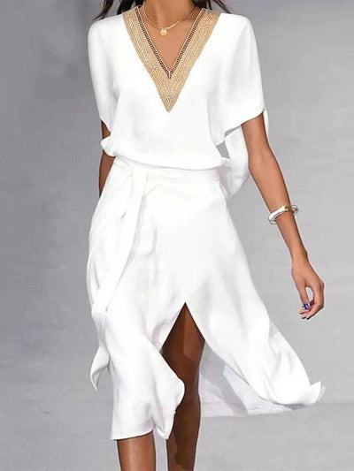 Isabella - robe midi blanche moderne avec col en V
