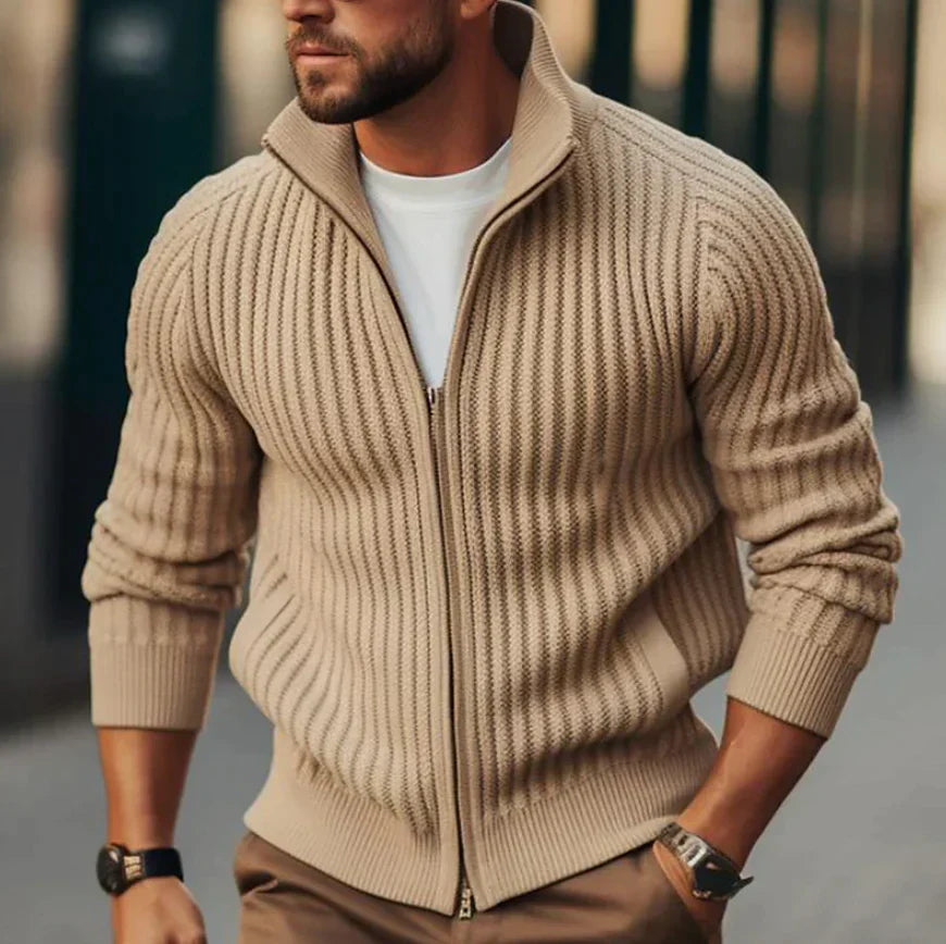 Cardigan termico classico in maglia con cerniera da uomo