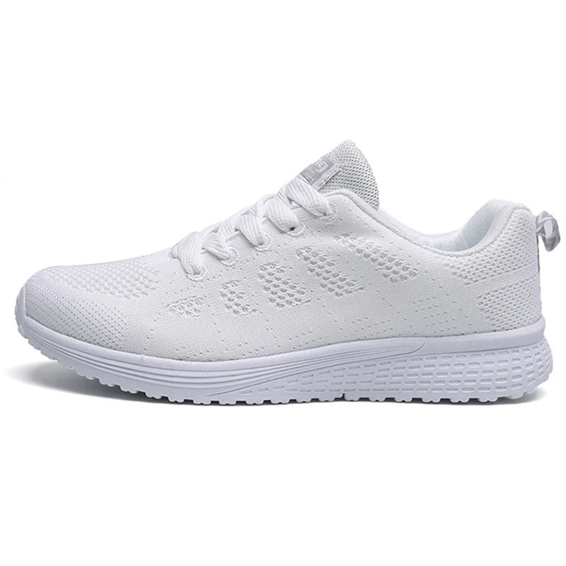Chaussure de sport blanche unisexe, design léger et respirant, semelle antidérapante, idéale pour la course et le fitness.