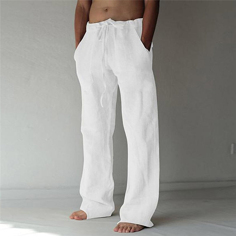Pantalon large pour homme, lin