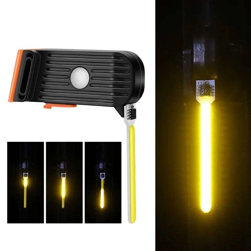 Lampe LED magnétique rechargeable, lumière jaune vive, design compact, idéale pour atelier, garage, camping, éclairage d'urgence portable.