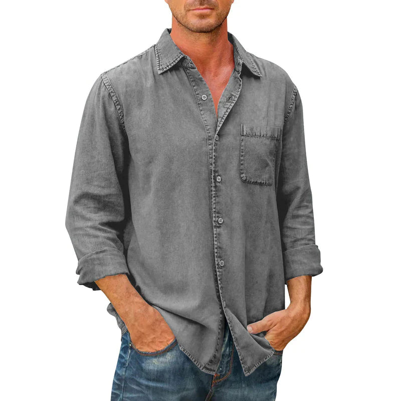 Chemise Boutonnée à Manches Longues en Jean pour Homme