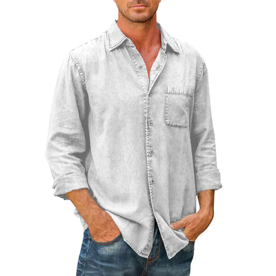 Chemise Boutonnée à Manches Longues en Jean pour Homme