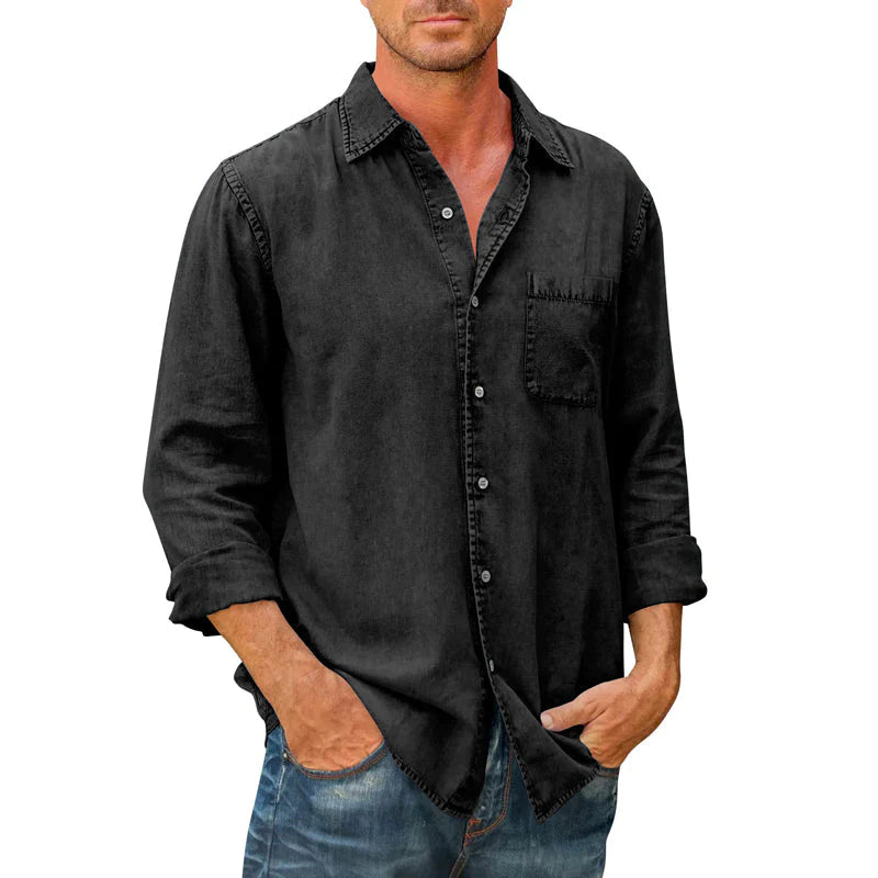 Chemise Boutonnée à Manches Longues en Jean pour Homme