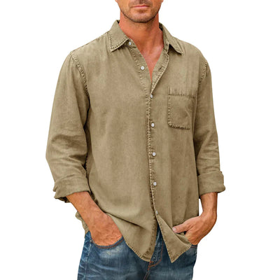 Chemise Boutonnée à Manches Longues en Jean pour Homme